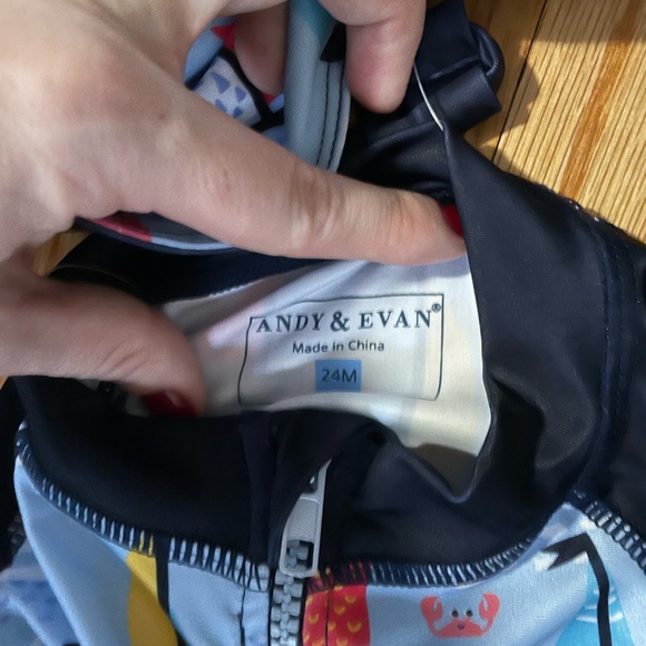 Andy and Evan 24m bathing suit romper with hat - Picture 2 of 2